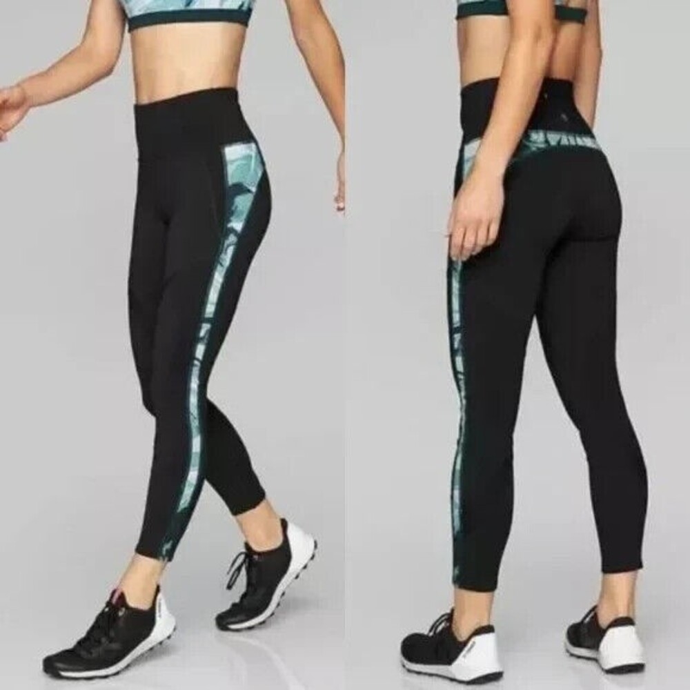 Athleta 7/8 Tight Ankle Leggings XS Marble Precision Black Teal Stripe